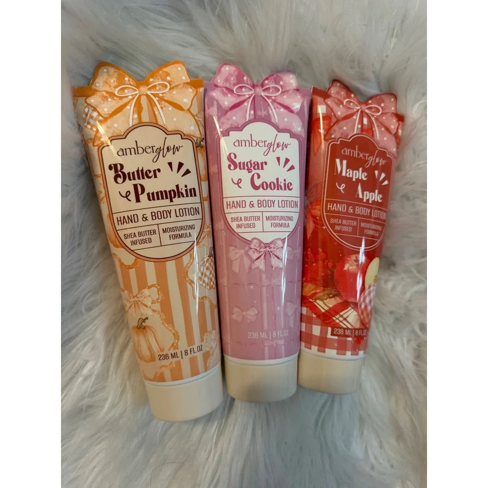 Amberglow Hand & Body Lotion 3pc Set Butter Pumpkin Sugar Cookie Maple Apple 8oz